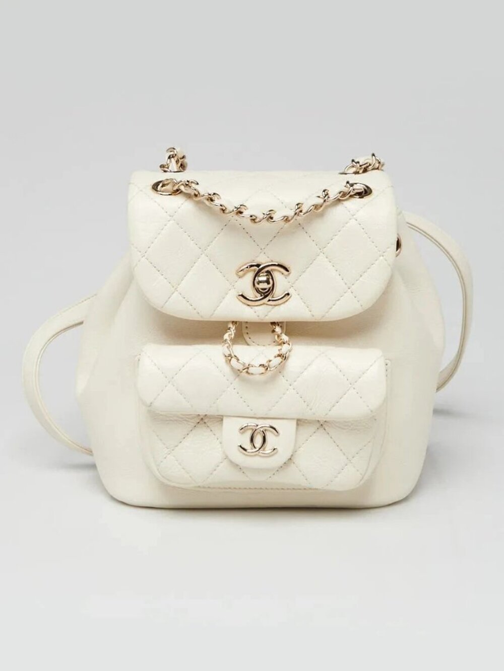 Chanel White Quilted Aged Leather Small Duma Backpack Bag